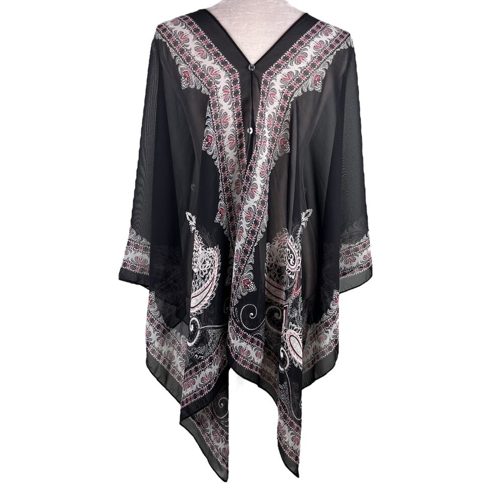 J Jill Poncho Two Way Semi Sheer Chiffon Multicolor Black Boho OS - Picture 1 of 16